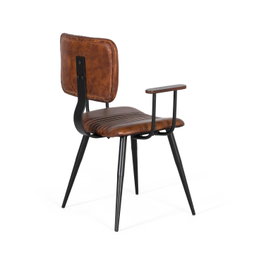 GINER Y COLOMER Lot de 2 chaises en fer noir et peau bovine marron